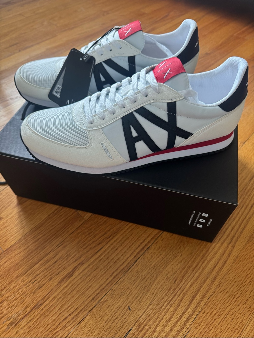 Armani Exchange White Sneakers with Black AX and Red Accents